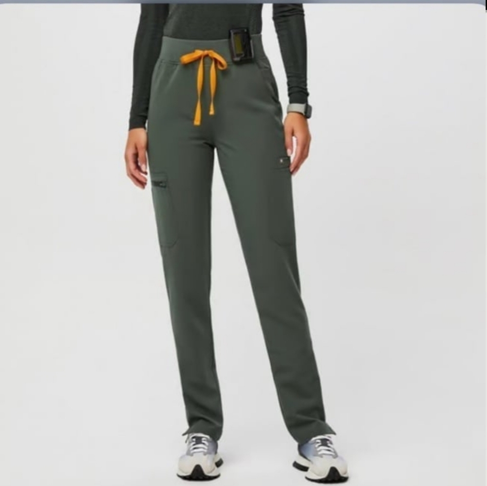 Figs Skinny Pants in Olive Green with Orange Accents